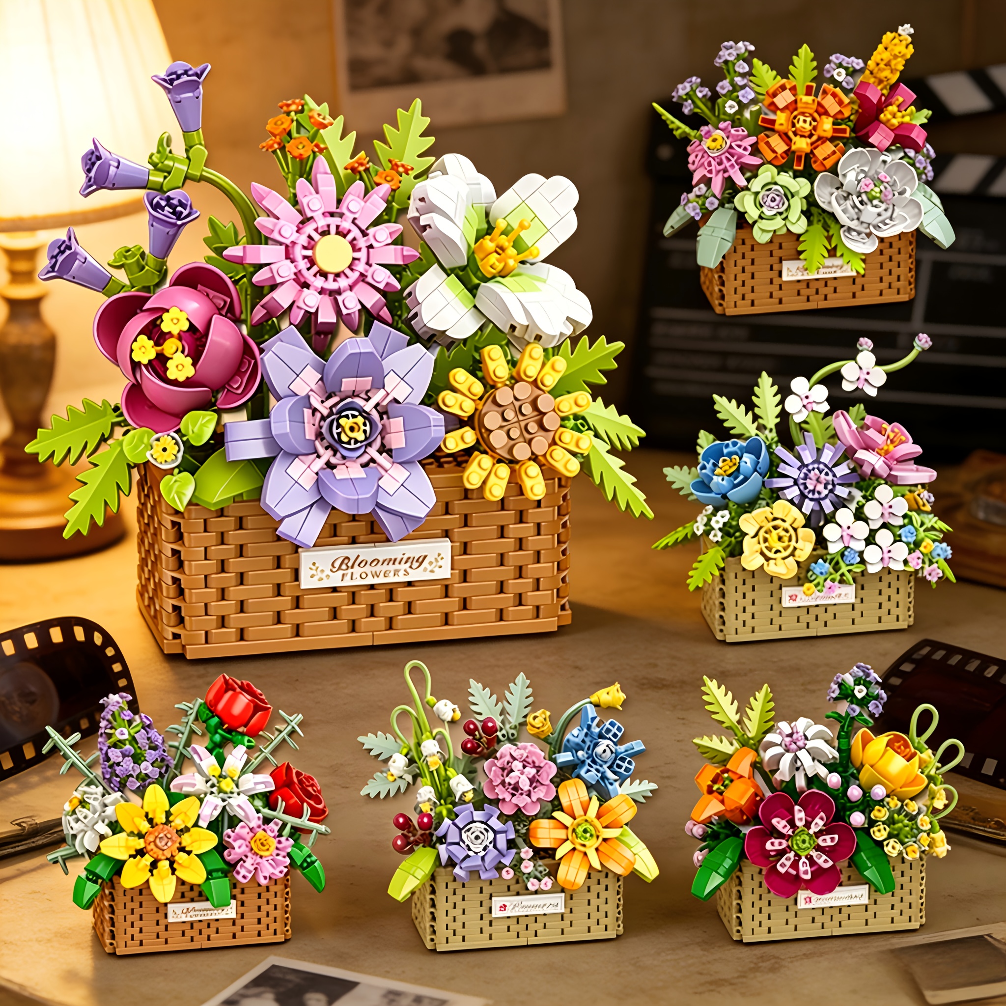 Flower Basket Building Block Set, Creative Desktop Decor